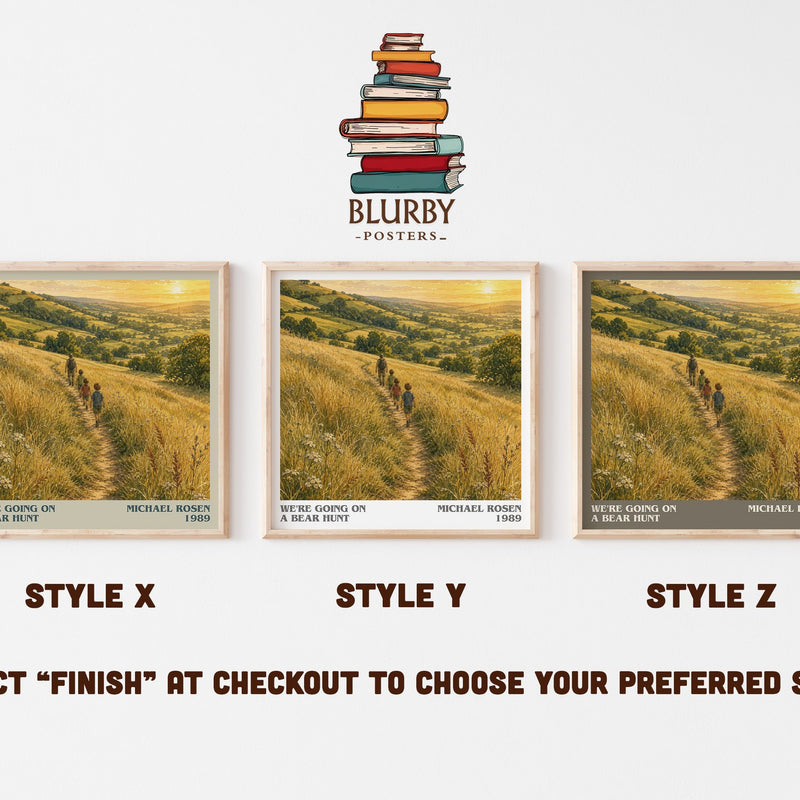 We're Going on a Bear Hunt literary print in frame leaning in hallway – childrens wall art