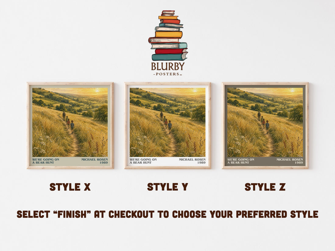 We're Going on a Bear Hunt literary print in frame leaning in hallway – childrens wall art (mockup)