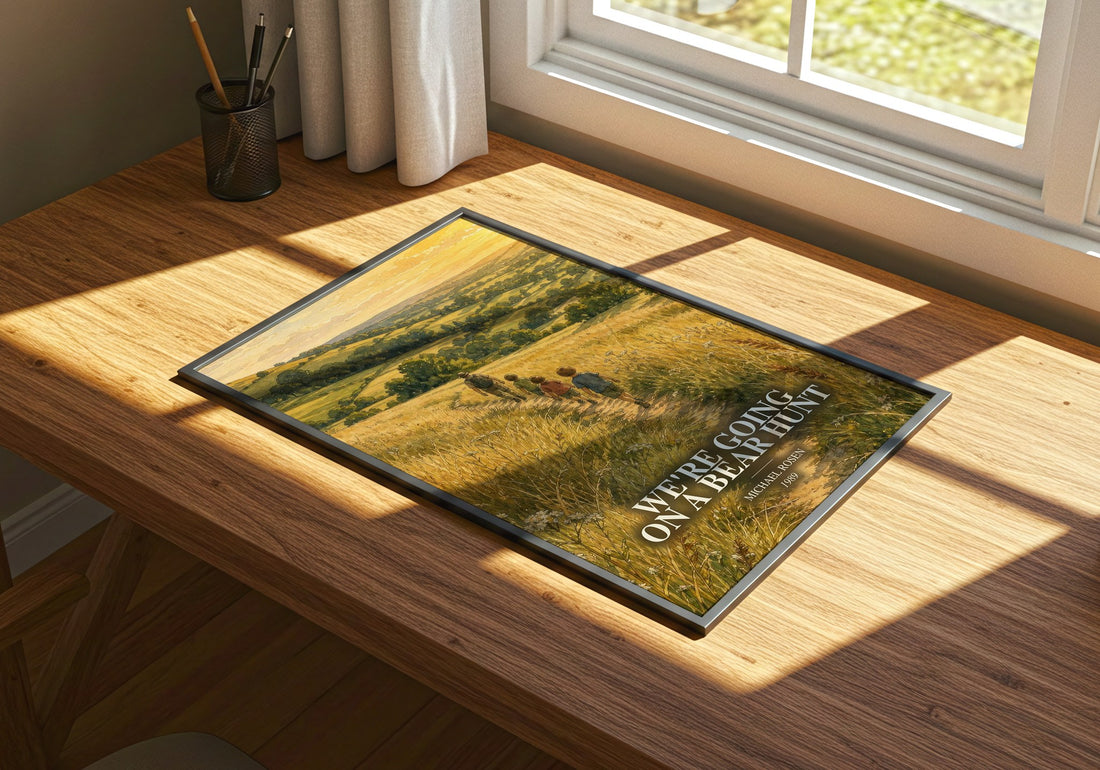We're Going on a Bear Hunt watercolour book poster framed on wall – childrens wall art