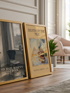 Michael Rosen's sad book watercolour print framed by window – literary home decor