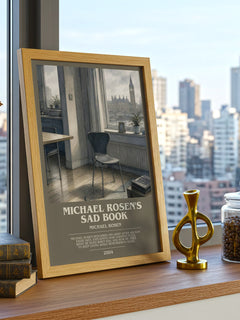 Michael Rosen's sad book bookish print framed by window – literary home decor