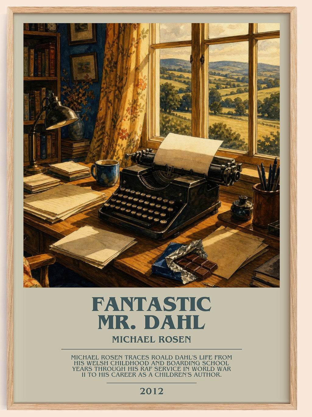 Fantastic Mr. Dahl bookish book poster by Michael Rosen – framed literary art print