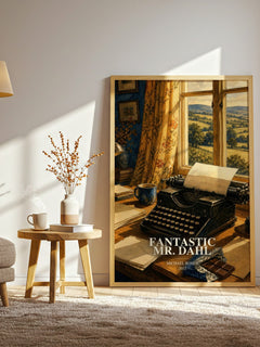 Fantastic Mr. Dahl watercolour print in frame leaning in hallway – non fiction wall art