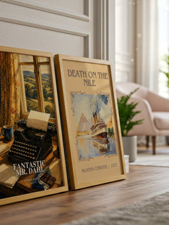 Fantastic Mr. Dahl watercolour print framed by window – literary home decor
