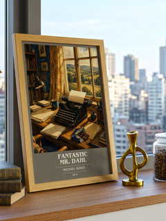 Fantastic Mr. Dahl book cover print framed by window – literary home decor