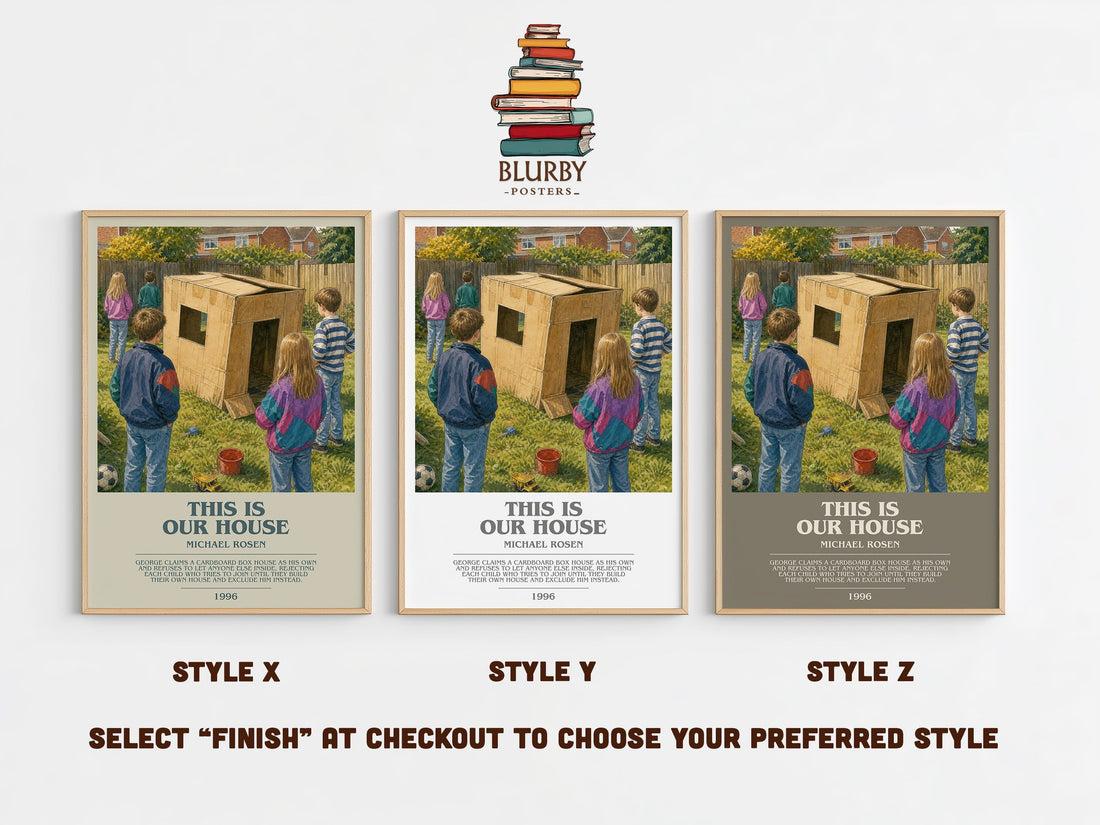 This is our house bookish print in frame leaning in hallway – childrens wall art (mockup)