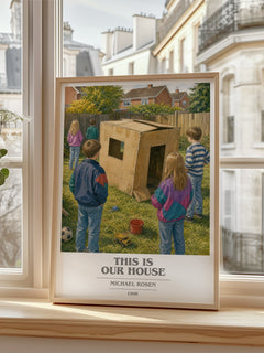 This is our house book cover poster colour and style options – Michael Rosen book art