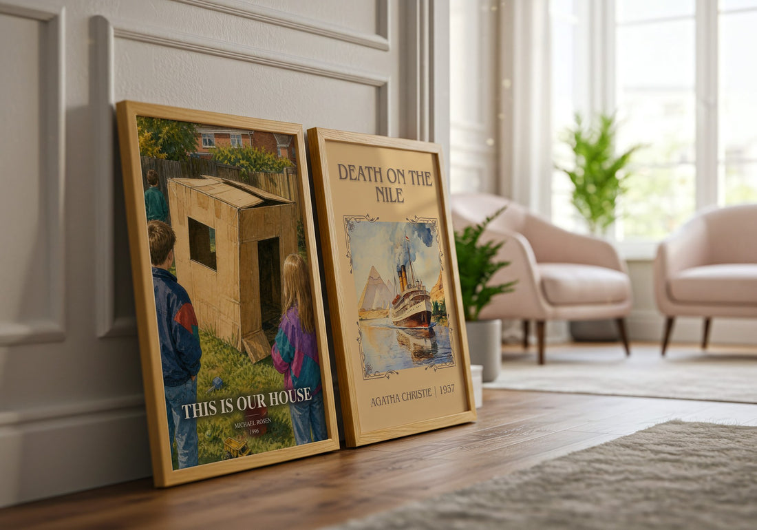 This is our house watercolour print framed by window – literary home decor