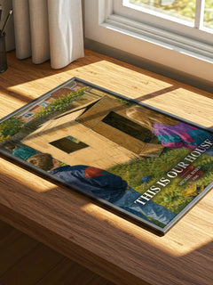 This is our house watercolour book poster framed on wall – childrens wall art