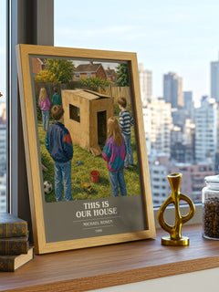 This is our house book cover print framed by window – literary home decor