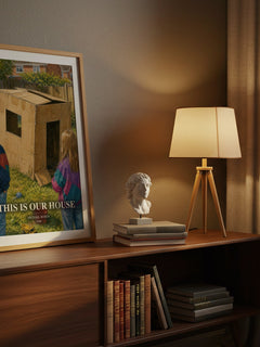 This is our house watercolour print on bookshelf – Michael Rosen fan gift