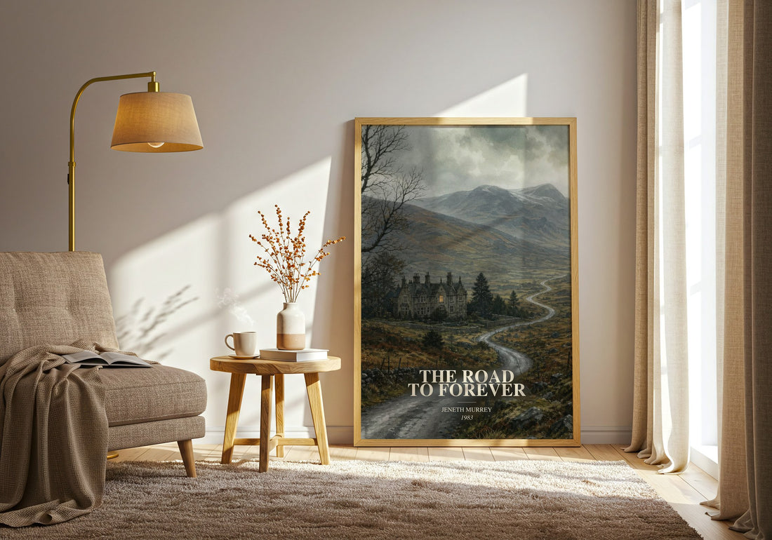 The road to forever watercolour print in frame leaning in hallway – romance wall art