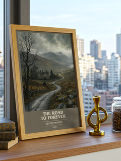 The road to forever book cover print framed by window – literary home decor