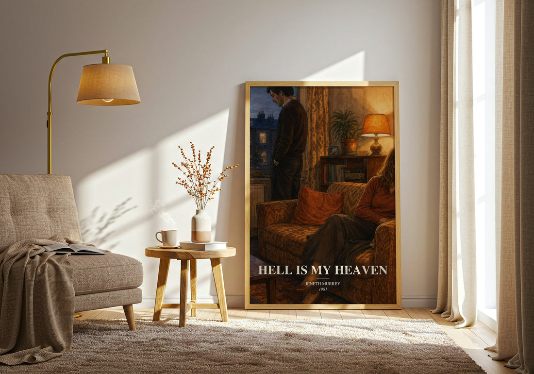 Hell is my heaven watercolour print in frame leaning in hallway – romance wall art