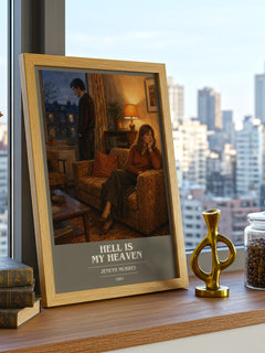 Hell is my heaven book cover print framed by window – literary home decor