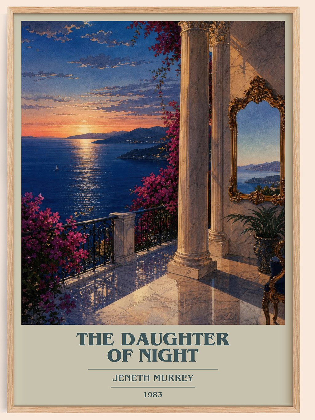 The daughter of night book cover book poster by Jeneth Murrey – framed literary art print