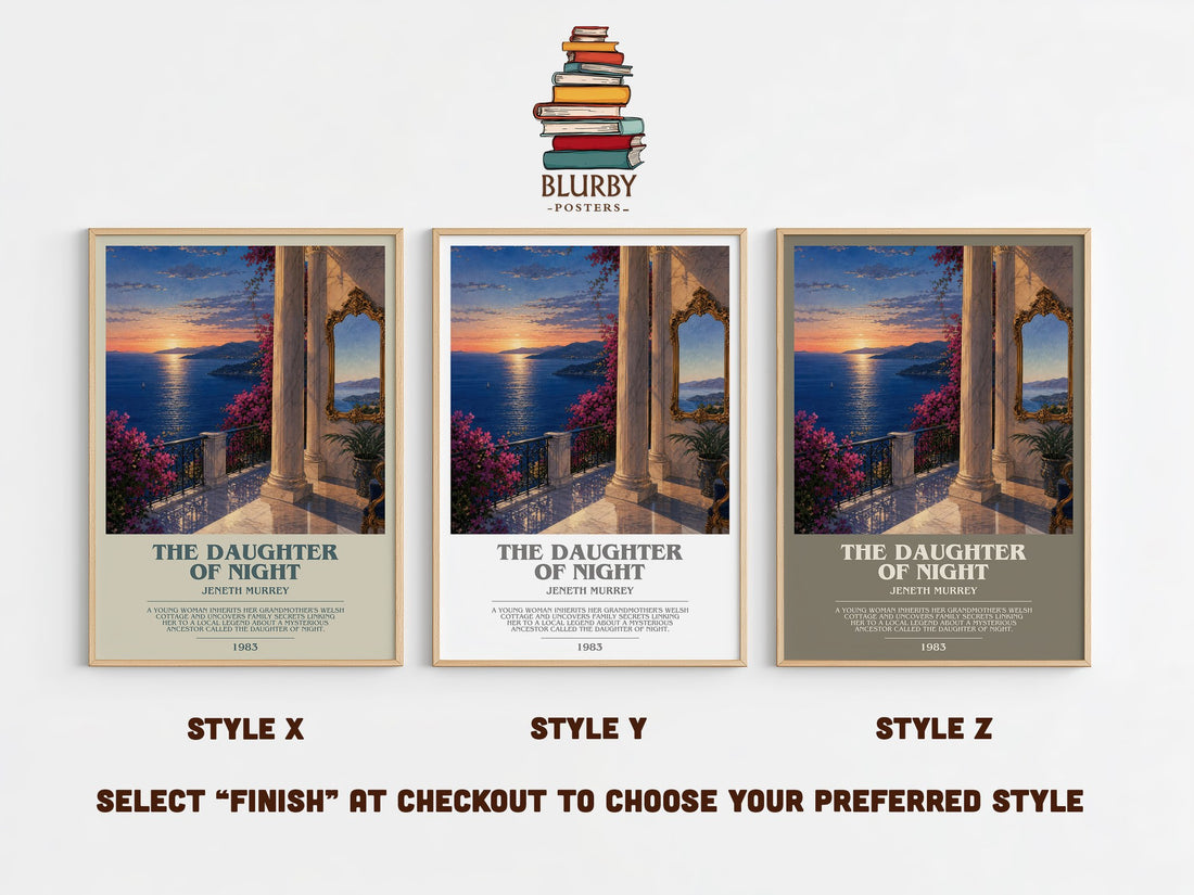 The daughter of night bookish print in frame leaning in hallway – romance wall art (mockup)