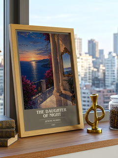 The daughter of night book cover print framed by window – literary home decor