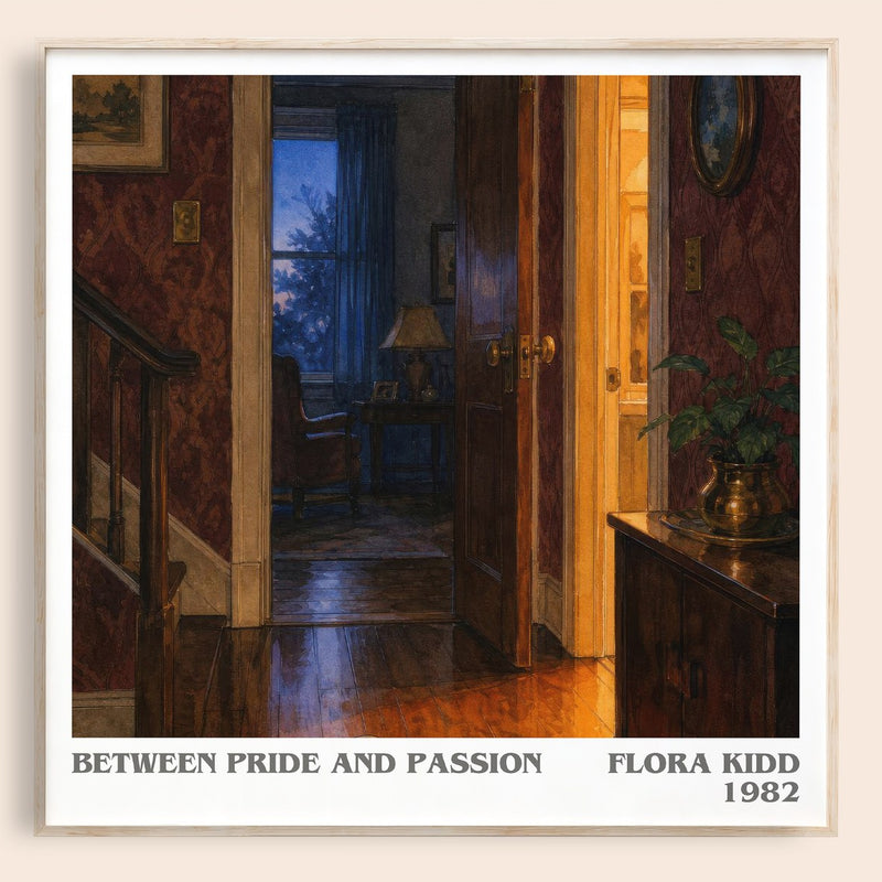 Between Pride and Passion literary book poster by Flora Kidd – framed literary art print