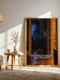 Between Pride and Passion watercolour print in frame leaning in hallway – romance wall art