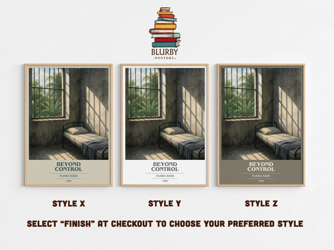 Beyond Control book cover print in frame leaning in hallway – romance wall art (mockup)