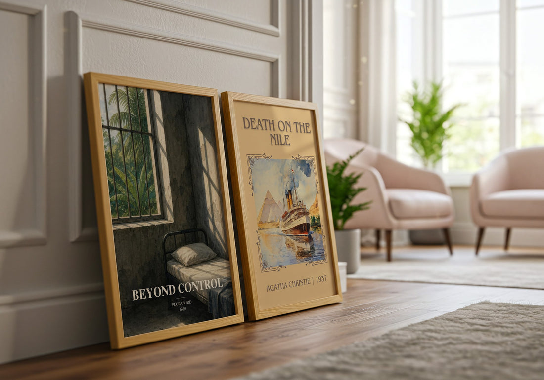 Beyond Control watercolour print framed by window – literary home decor