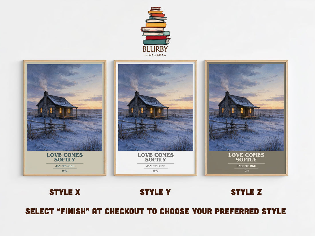 Love Comes Softly book cover print in frame leaning in hallway – romance wall art (mockup)