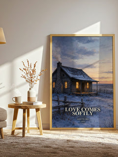 Love Comes Softly watercolour print in frame leaning in hallway – romance wall art