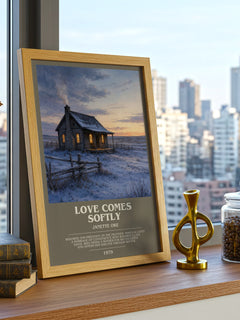Love Comes Softly bookish print framed by window – literary home decor