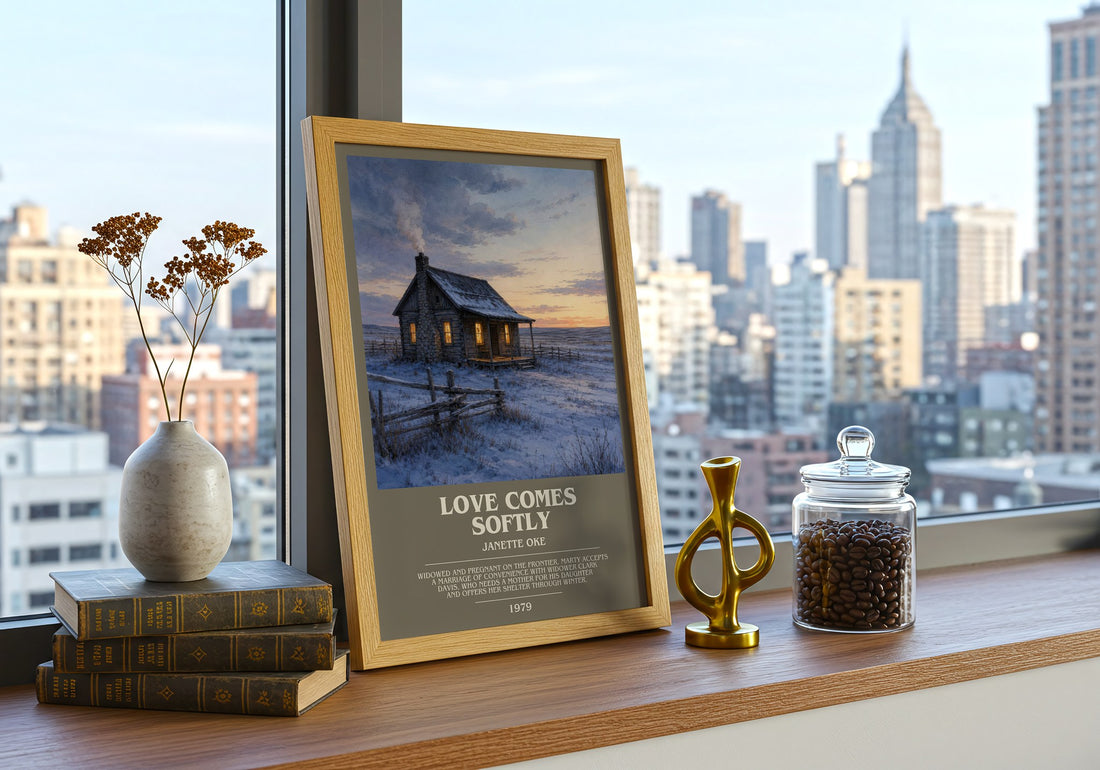 Love Comes Softly bookish print framed by window – literary home decor
