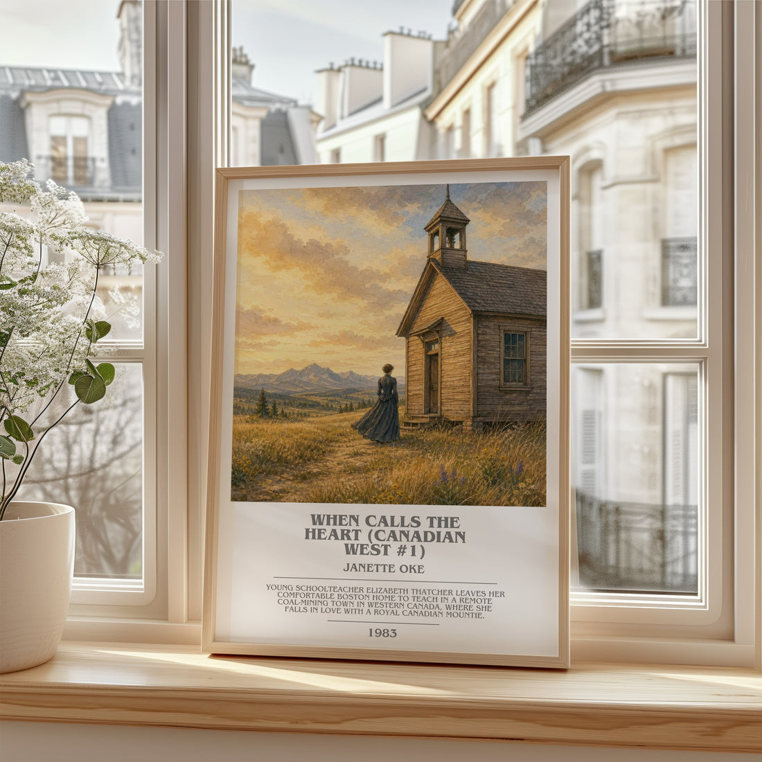 When Calls the Heart (Canadian West #1) Bookish Wall Art by J. Oke – framed print by a bright window