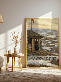 When Comes the Spring (Canadian West, Book 2) watercolour print in frame leaning in hallway – historical fiction wall art