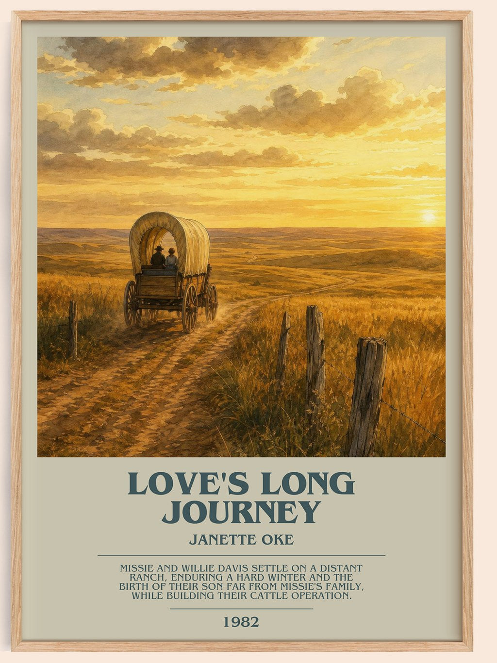 Love's long journey bookish book poster by Janette Oke – framed literary art print