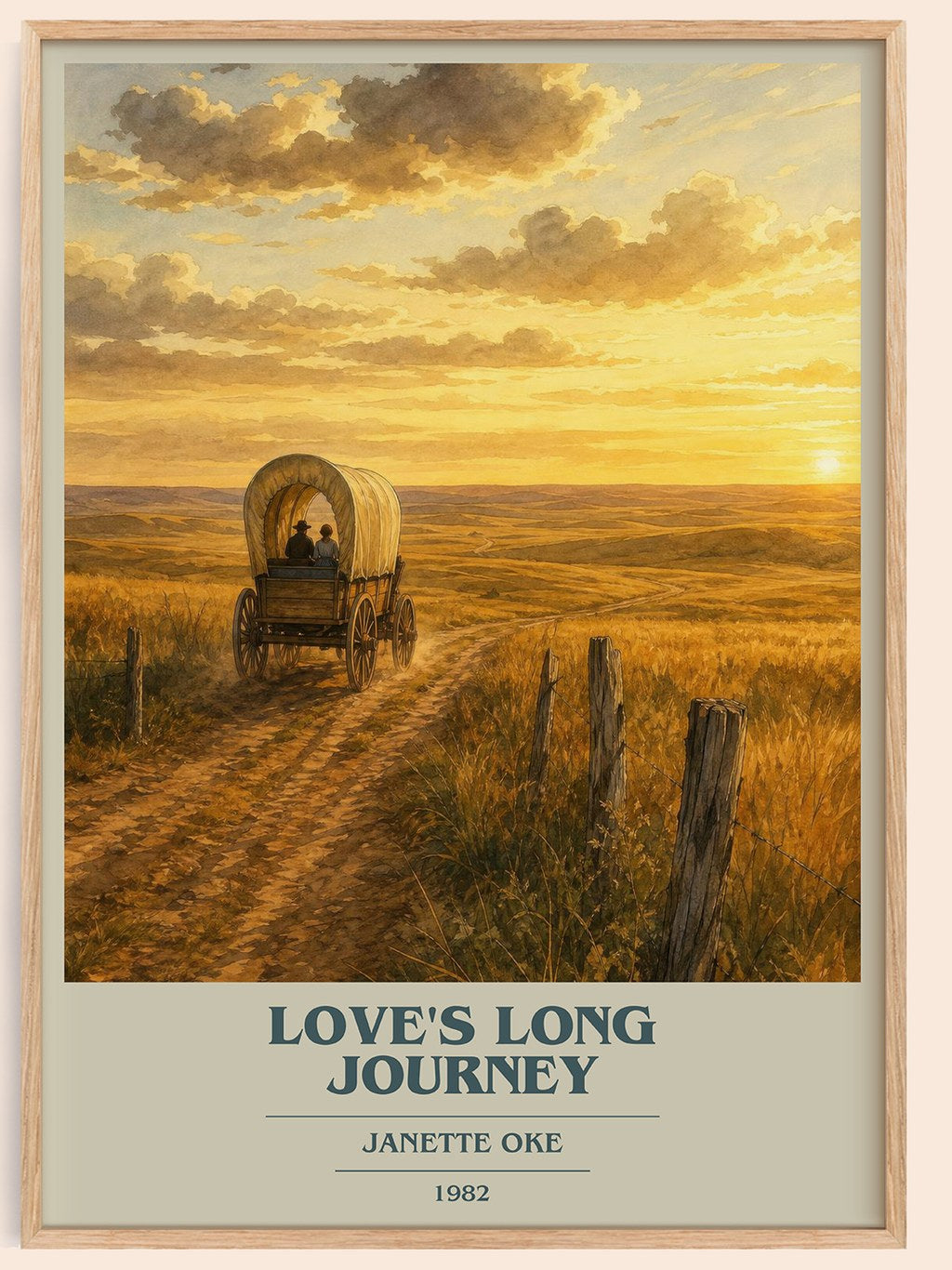 Love's long journey book cover book poster by Janette Oke – framed literary art print