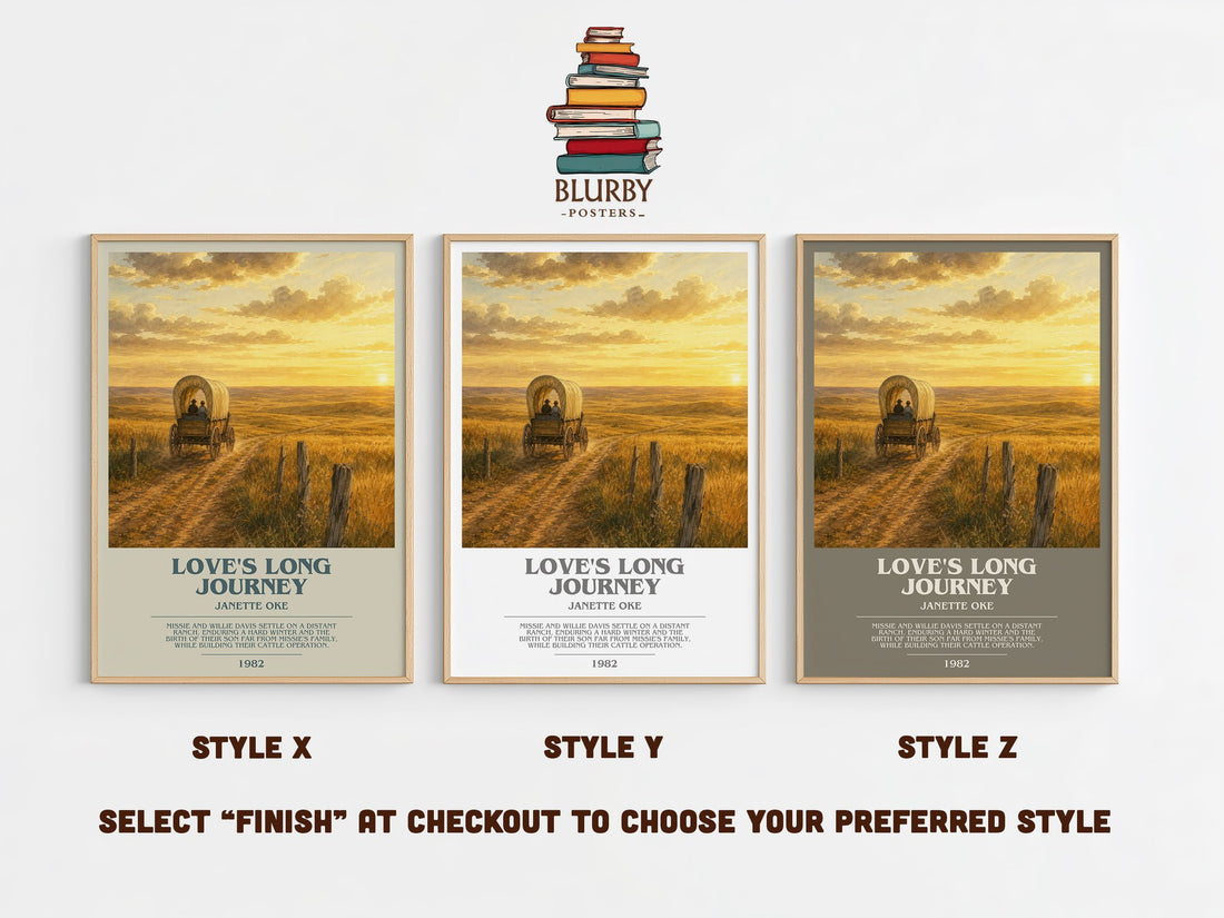 Love's long journey bookish print in frame leaning in hallway – romance wall art (mockup)