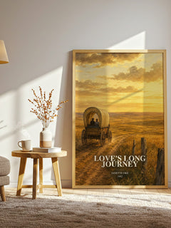 Love's long journey watercolour print in frame leaning in hallway – romance wall art