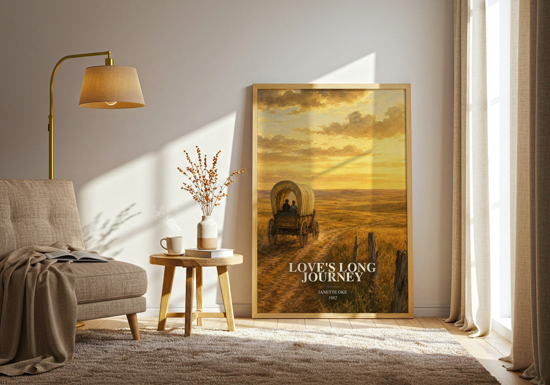 Love's long journey watercolour print in frame leaning in hallway – romance wall art