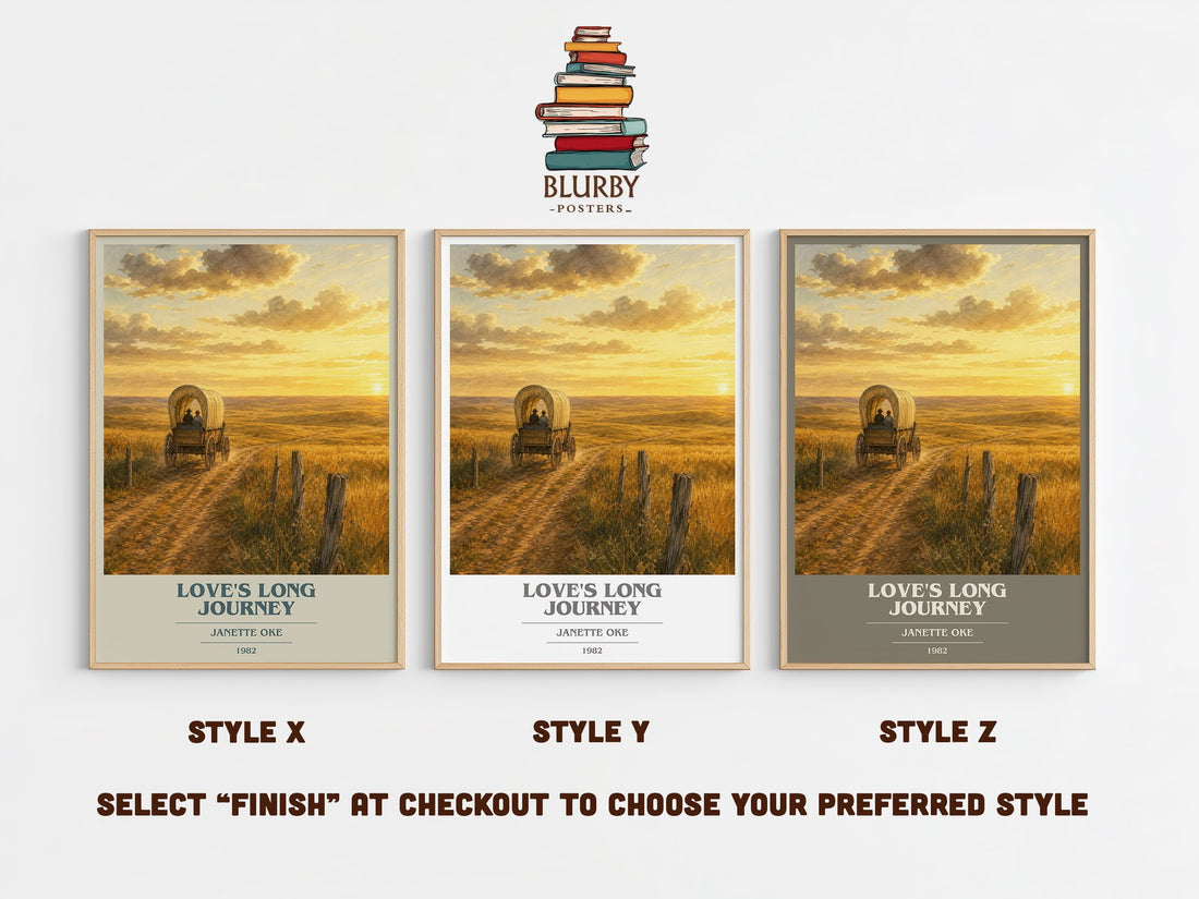 Love's long journey book cover print in frame leaning in hallway – romance wall art (mockup)