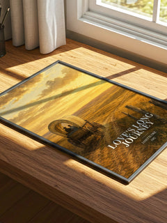 Love's long journey watercolour book poster framed on wall – romance wall art