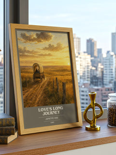 Love's long journey book cover print framed by window – literary home decor