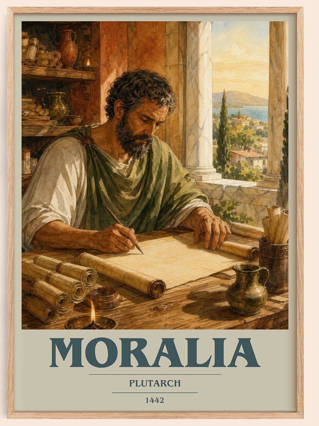 Moralia book cover book poster by Plutarch – framed literary art print