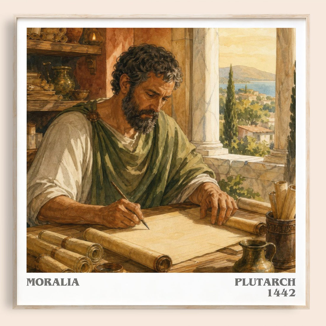 Moralia literary book poster by Plutarch – framed literary art print