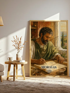 Moralia watercolour print in frame leaning in hallway – philosophy wall art