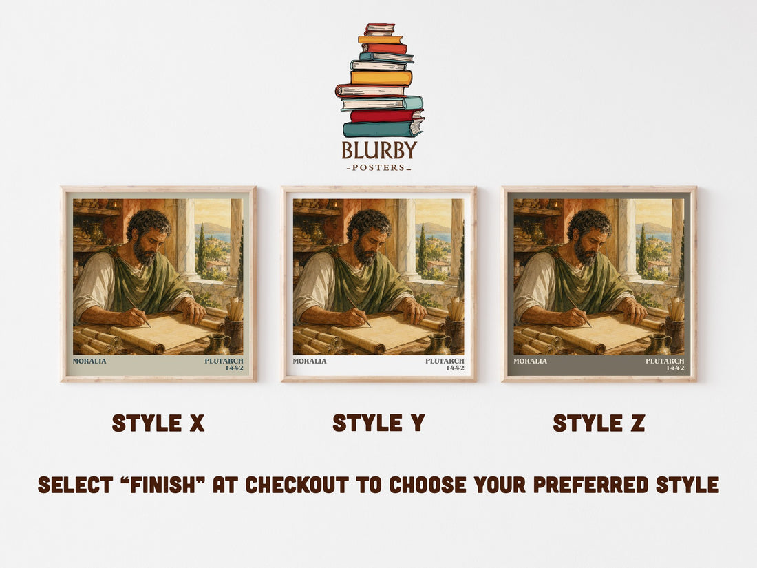 Moralia literary print in frame leaning in hallway – philosophy wall art (mockup)