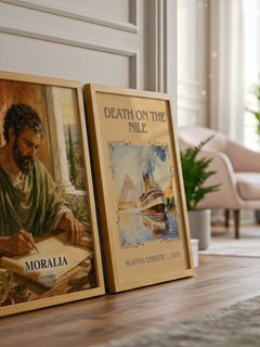 Moralia watercolour print framed by window – literary home decor