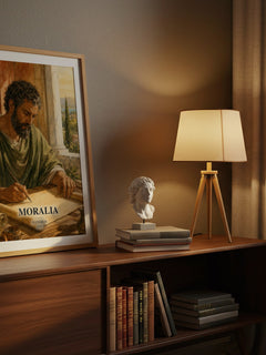 Moralia watercolour print on bookshelf – Plutarch fan gift