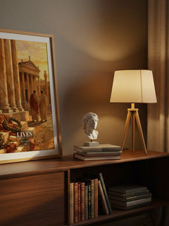 Lives watercolour print on bookshelf – Plutarch fan gift