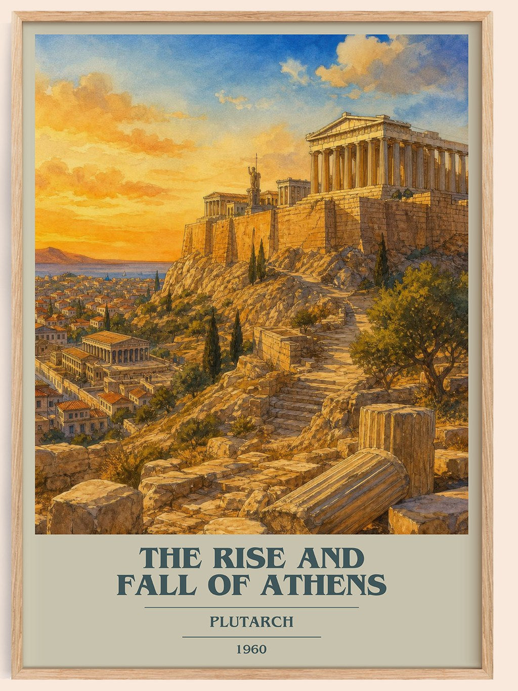 The rise and fall of Athens book cover book poster by Plutarch – framed literary art print