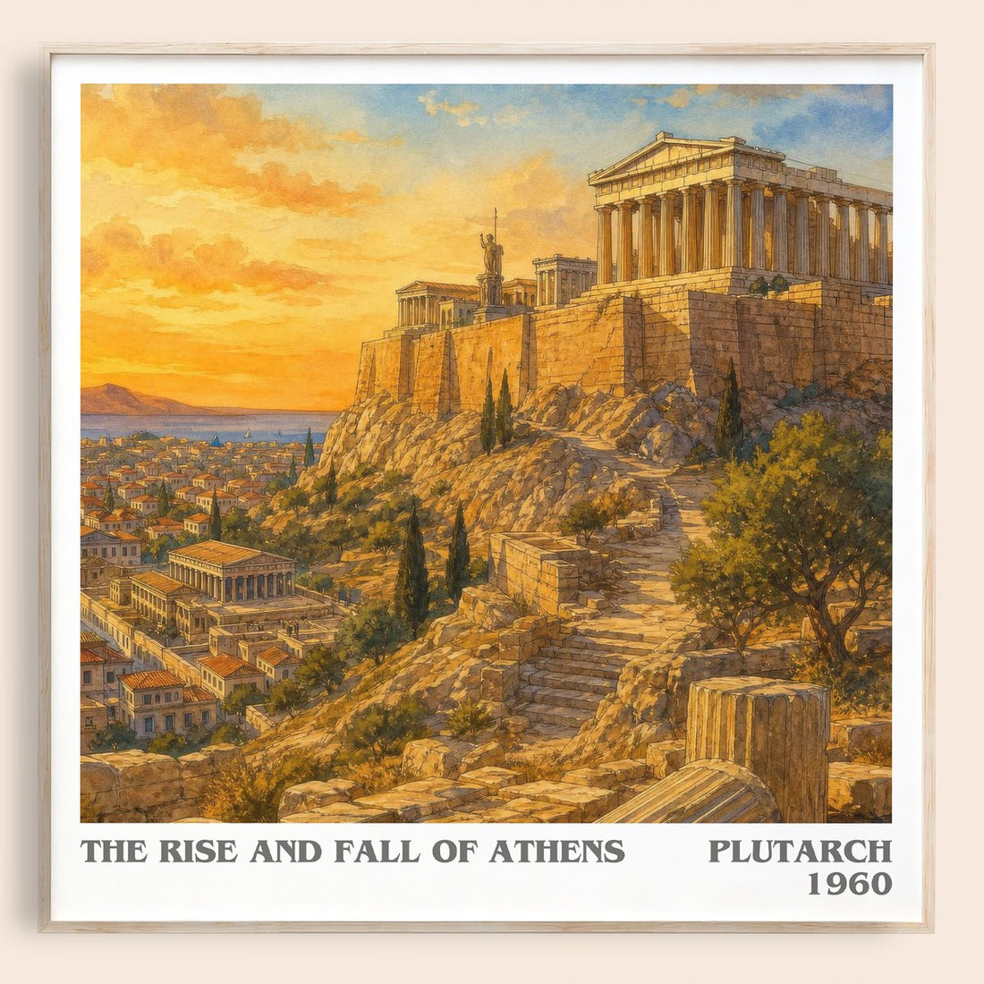 The rise and fall of Athens literary book poster by Plutarch – framed literary art print