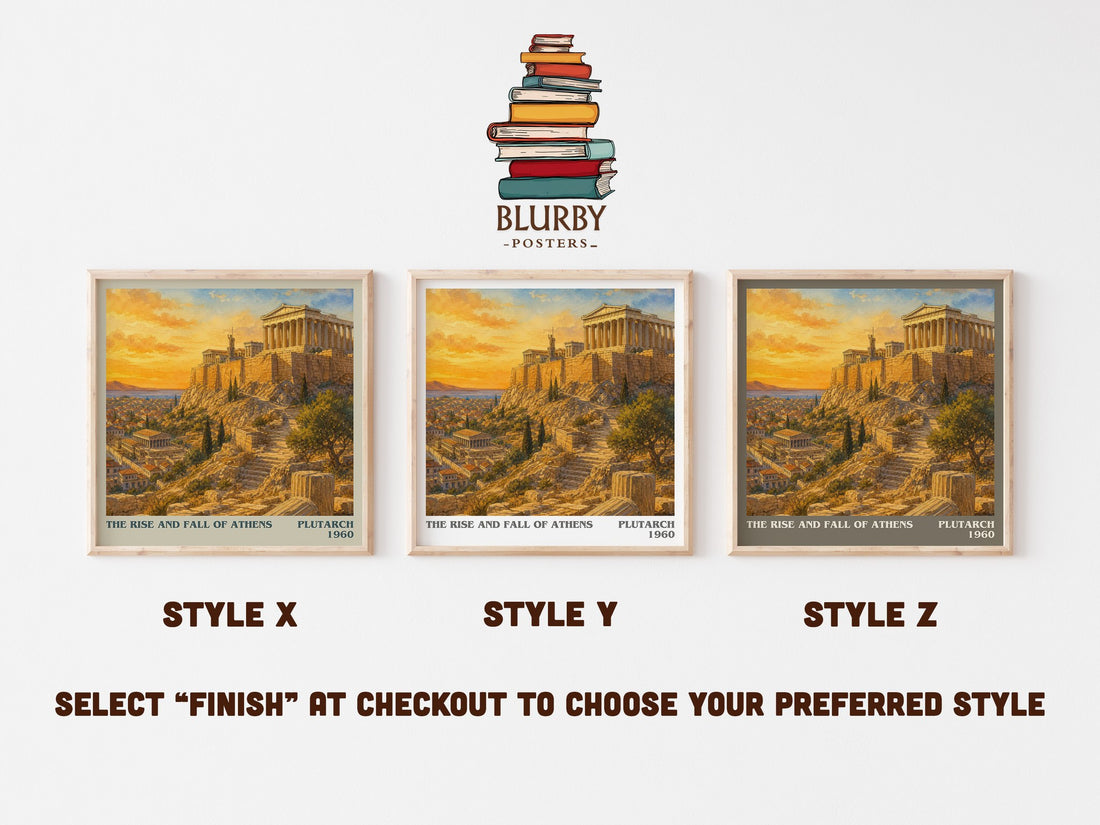 The rise and fall of Athens literary print in frame leaning in hallway – non fiction wall art (mockup)